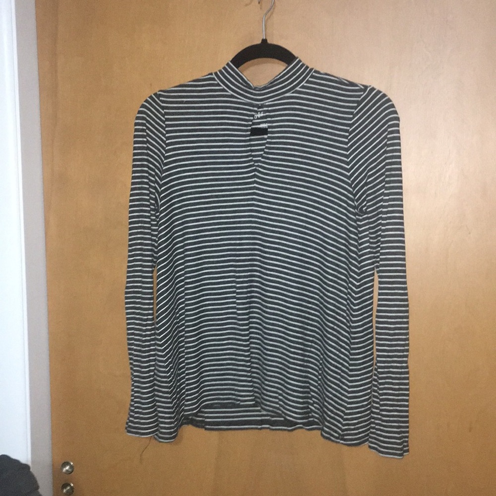 Dark grey and white striped long sleeve shirt